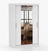 Armadio scorrevole bianco con specchio | 2 ante | 6 ripiani | 1 barra appendiabiti | 200 x 120 x 61 cm