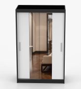 Armadio scorrevole "Rudawy" 09 | Bianco/Nero con Specchio | 2 Ante, 6 Scomparti, 1 Barra | 61 x 120 x 200 cm