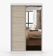 Armadio scorrevole 2 ante con specchio | Rovere Sonoma e bianco | 6 scomparti | 1 barra appendiabiti | 200 x 120 x 61 cm