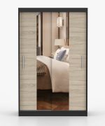 Armadio scorrevole con specchio Rudawy 12 | Rovere Sonoma/nero | 2 ante, 6 scomparti, barra appendiabiti | 200 x 120 x 61 cm