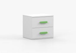 Comodino Smolikas 143 bianco | 2 cassetti | Maniglie legno verde | 50 x 55 x 40 cm