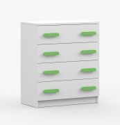 Cassettiera Smolikas 20 | Bianco | 4 cassetti | Maniglie legno verde | 90 x 80 x 40 cm
