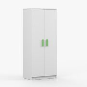 Armadio battente Smolikas 68 | Bianco, 2 ante, 5 scomparti, barra appendiabiti | Maniglie verde | 192 x 80 x 50 cm