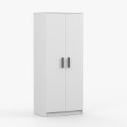 Armadio guardaroba Smolikas 72 bianco | 2 ante battenti | 5 ripiani | barra appendiabiti | maniglie grigio legno | 192 x 80 x 50 cm