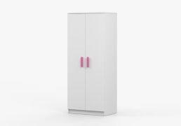 Armadio 2 ante battenti bianco | 5 scomparti | Maniglie rosa legno | 192 x 80 x 50 cm | Smolikas 66