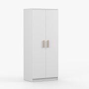 Armadio battente Smolikas 71 bianco | 2 ante, 5 scomparti, barra appendiabiti | Maniglie legno marrone | 192 x 80 x 50 cm