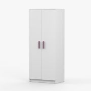 Armadio 2 ante battenti "Smolikas" 70 | Bianco, maniglie viola | 5 scomparti, barra appendiabiti | 192 x 80 x 50 cm