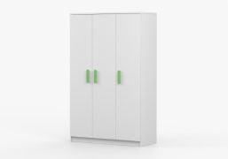 Armadio battente Smolikas 119 | Bianco moderno | 3 ante, 9 scomparti | Maniglie legno verde | 192 x 120 x 50 cm