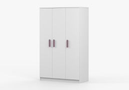 Armadio ante battenti Smolikas 121 | 3 ante, 9 scomparti, barra appendiabiti | Maniglie legno viola | 192 x 120 x 50 cm