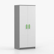 Armadio guardaroba Smolikas 60 | 2 ante battenti | 5 scomparti | barra appendiabiti | bianco/grigio | maniglie verdi | 192 x 80 x 50 cm
