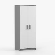 Armadio battente Smolikas 64 | Bianco e grigio | 2 ante | 5 scomparti | Barra appendiabiti | 192 x 80 x 50 cm