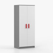 Armadio battente Smolikas 61 | Bianco/Grigio | 2 ante, 5 scomparti, maniglie rosse | 192 x 80 x 50 cm