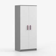 Armadio ante battenti Smolikas 62 | Bianco/grigio | 2 ante | 5 scomparti | Maniglie viola | 192 x 80 x 50 cm
