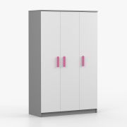Armadio a 3 ante battenti Smolikas 109 | 192 x 120 x 50 cm | bianco/grigio | 9 scomparti | maniglie in legno