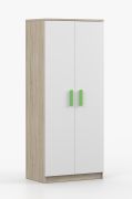Armadio 2 ante battenti Smolikas 52 | Rovere Sonoma e bianco | 5 scomparti, barra appendiabiti | Maniglie verdi | 192 x 50 x 80 cm