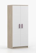 Armadio ante battenti Smolikas 54 | Rovere Sonoma/bianco | 2 ante, 5 scomparti, 1 barra appendiabiti | Maniglie viola | 192 x 80 x 50 cm