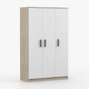 Armadio battente Smolikas 107 | Rovere Sonoma e bianco | 3 ante, 9 scomparti, barra appendiabiti | 192 x 120 x 50 cm