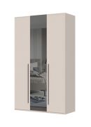 Armadio a porte battenti con una porta a specchio Neiafu 05, sistema Soft-Close, colore: cashmere, due aste appendiabiti, sei ripiani, dimensioni: 224 x 137 x 56 cm