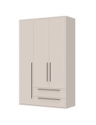 Armadio a ante battenti con due cassetti Neiafu 07, colore: cashmere, tre ante, funzione soft-close, due aste appendiabiti, dimensioni: 224 x 137 x 56 cm