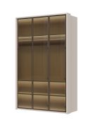 Armadio con tre ante in vetro Neiafu 34, colore: cashmere, dimensioni: 224 x 137 x 56 cm, funzione soft-close, illuminazione interna inclusa, per camera da letto