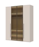 Armadio con due ante in vetro Neiafu 10, colore: cashmere, dimensioni: 224 x 182 x 56 cm, con illuminazione interna, tre aste appendiabiti, funzione soft-close