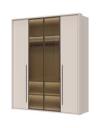 Armadio battente Neiafu 38 | Cashmere | 2 ante vetro | 9 ripiani | Illuminazione interna | Soft-Close | 224 x 182 x 56 cm