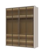 Armadio a quattro ante in vetro Neiafu 39, con illuminazione interna, due cassetti, colore: cashmere, funzione soft-close, dimensioni: 226 x 187 x 60 cm