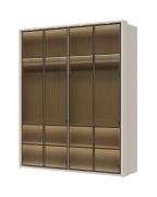 Armadio con ante in vetro e illuminazione interna Neiafu 67, colore: cashmere, due aste appendiabiti, funzione Soft-Close, dimensioni: 224 x 182 x 56 cm, sei ripiani