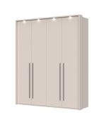 Armadio battente Neiafu 64 | Cornice LED | Cashmere | 226 x 187 x 60 cm | 4 ante, 6 ripiani, Soft-Close