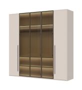 Grande armadio con tre ante in vetro Neiafu 15, colore: cashmere, dimensioni: 224 x 227 x 56 cm, con illuminazione interna, funzione soft-close, tre aste appendiabiti