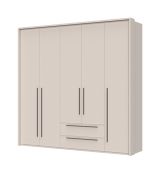 Armadio con ampio spazio di contenimento Neiafu 45, colore: cashmere, due cassetti, dimensioni: 226 x 232 x 60 cm, tre aste appendiabiti, funzione Soft-Close, piedini regolabili
