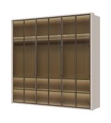Armadio a ante battenti con cinque ante in vetro, illuminazione interna inclusa, modello Neiafu 44, colore: cashmere, tre aste appendiabiti, dimensioni: 224 x 227 x 56 cm, funzione Soft-Close