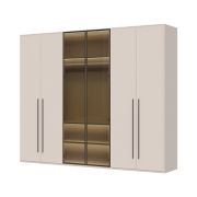 Armadio con due ante in vetro Neiafu 20, colore: cashmere, con illuminazione interna, sistema Soft-Close, tre aste appendiabiti, dimensioni: 224 x 272 x 56 cm