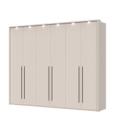 Armadio ad ante battenti "Neiafu" 74, color cashmere, 6 ante, 9 ripiani, 3 barre appendiabiti, illuminazione a LED, 226 x 277 x 60 cm