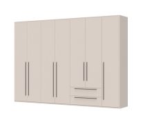 Armadio ad ante battenti "Neiafu" 26, color cashmere, 7 ante, 2 cassetti, 4 barre appendiabiti, Sistema "Soft-Close", 224 x 317 x 56 cm