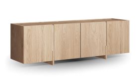 Mobile TV | Colore: rovere sbiancato | 4 ante | Legno massello | Rovere oliato | Pietra di travertino | 180 x 46 x 56 cm | 6 ripiani | Design sobrio
