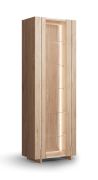 Vetrinetta "Loir" 05, rovere massello, oliato, finitura sbianca, piano in travertino, 1 anta, 6 ripiani, illuminazione a LED, 68 x 41 x 206 cm