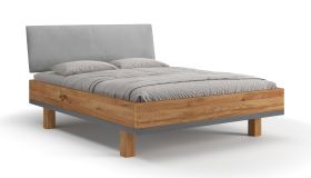 Letto matrimoniale "Venant" 01, rovere massello, oliato, testiera imbottita, 160 x 200 cm