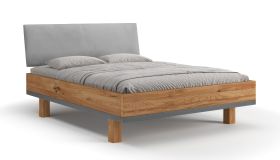 Letto king size "Venant" 01, rovere massello, oliato, testiera imbottita, 180 x 200 cm