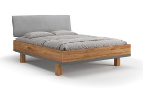 Letto king size "Venant" 01, rovere massello, oliato, testiera imbottita, 200 x 200 cm
