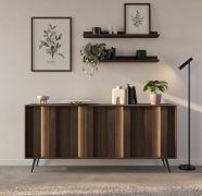 Madia "Hassine" 03, color rovere Dunin, gambe: metallo, 4 ante, 8 scomparti, illuminazione a LED, Sistema "Soft-Close", 183 x 40 x 83 cm