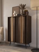 Madia "Hassine" 02, color rovere Dunin, gambe: metallo, 2 ante a battente, 6 scomparti, illuminazione a LED, funzione "push-to-open", Sistema "Soft-Close", 94 x 40 x 126 cm