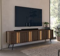 Mobile TV "Hassine" 04, color rovere Dunin, gambe: metallo, 4 ante, 4 scomparti, illuminazione a LED, Sistema "Soft-Close", 183 x 40 x 54 cm