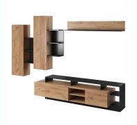 Parete attrezzata "Monastir" 01, rovere craft gold/antracite, 2 pensili, 1 mensola, 1 mobile TV, bordi in ABS, design senza maniglie, 260 x 44 x 172 cm