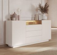 Madia "Manouba" 03, beige/rovere Cremona, 2 ante a battente, 3 cassetti, 5 scomparti, illuminazione a LED, funzione "push-to-open", 176 x 40 x 83 cm