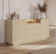 Madia "Manouba" 03, color cacao/rovere Cremona, 2 ante a battente, 5 scomparti, 3 cassetti, illuminazione a LED, funzione "push-to-open", 176 x 40 x 83 cm