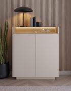 Madia "Manouba" 01, beige/rovere Cremona, 2 ante a battente, 7 scomparti, illuminazione a LED, bordi in ABS, funzione "push-to-open", 103 x 40 x 119 cm