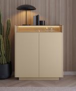 Madia "Manouba" 01, color cacao/rovere Cremona, 2 ante a battente, 7 scomparti, illuminazione a LED, bordi in ABS, funzione "push-to-open", 103 x 40 x 119 cm