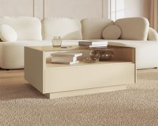 Tavolino da salotto "Manouba" 06, color cacao/rovere Cremona, 2 cassetti, 1 ripiano, funzione "push-to-open", 96 x 67 x 43 cm
