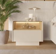 Comodino "Manouba" 07, beige/rovere Cremona, 1 scomparto, 1 cassetto, illuminazione a LED, funzione "push-to-open", 53 x 40 x 43 cm